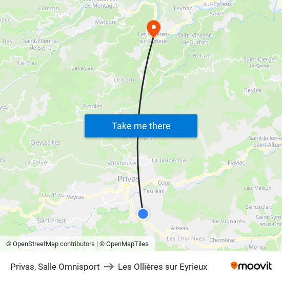 Privas, Salle Omnisport to Les Ollières sur Eyrieux map