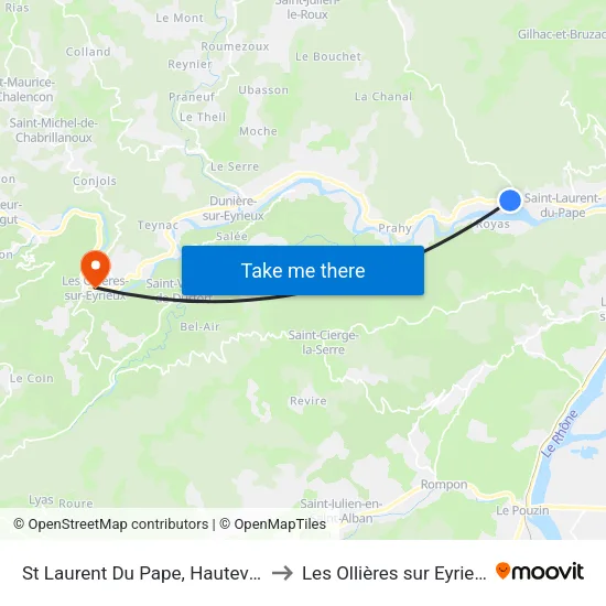 St Laurent Du Pape, Hauteville to Les Ollières sur Eyrieux map