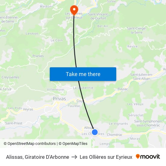 Alissas, Giratoire D'Arbonne to Les Ollières sur Eyrieux map
