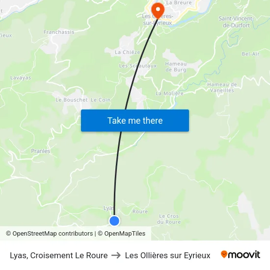 Lyas, Croisement Le Roure to Les Ollières sur Eyrieux map