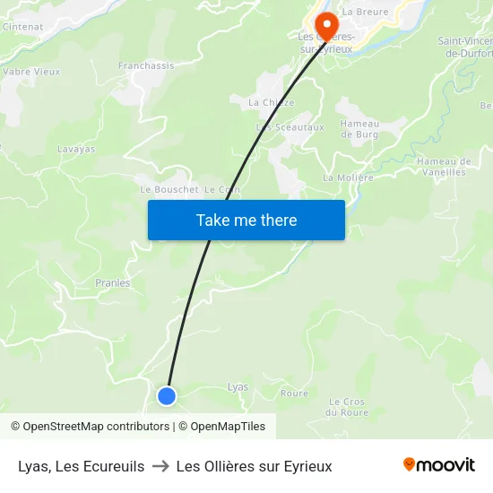 Lyas, Les Ecureuils to Les Ollières sur Eyrieux map