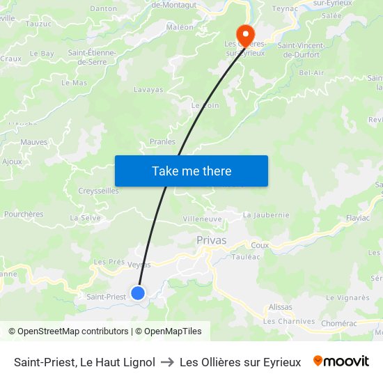 Saint-Priest, Le Haut Lignol to Les Ollières sur Eyrieux map