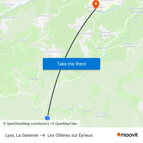 Lyas, La Garenne to Les Ollières sur Eyrieux map