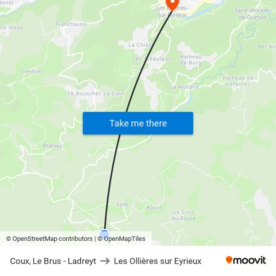 Coux, Le Brus - Ladreyt to Les Ollières sur Eyrieux map