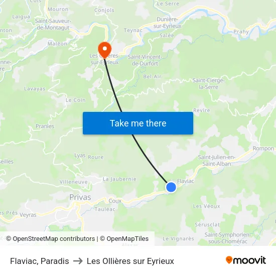 Flaviac, Paradis to Les Ollières sur Eyrieux map