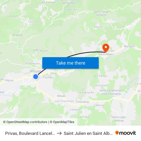 Privas, Boulevard Lancelot to Saint Julien en Saint Alban map