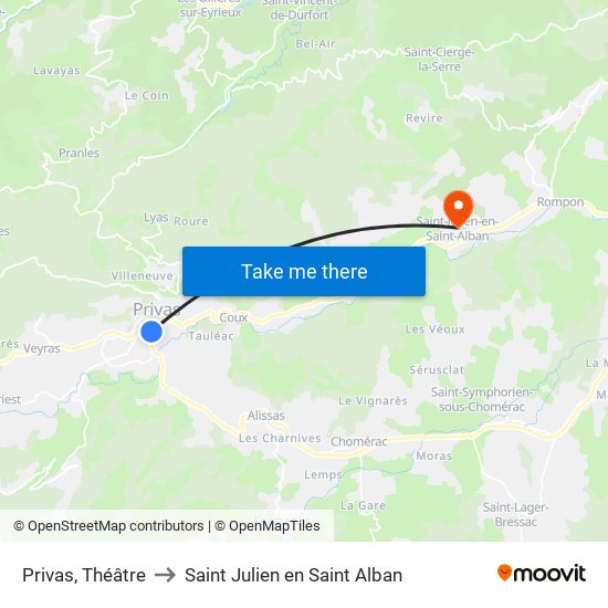 Privas, Théâtre to Saint Julien en Saint Alban map