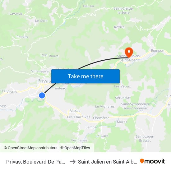 Privas, Boulevard De Paste to Saint Julien en Saint Alban map