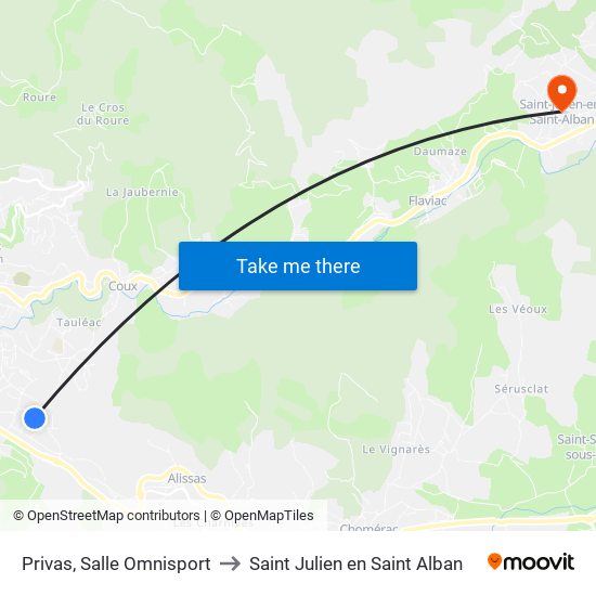 Privas, Salle Omnisport to Saint Julien en Saint Alban map