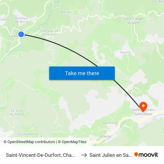 Saint-Vincent-De-Durfort, Chambon De Bavas to Saint Julien en Saint Alban map