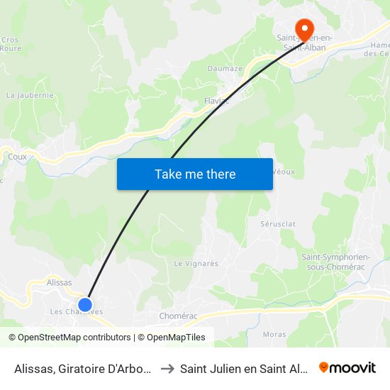 Alissas, Giratoire D'Arbonne to Saint Julien en Saint Alban map