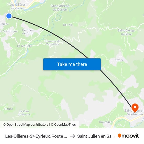 Les-Ollières-S/-Eyrieux, Route De La Chièze to Saint Julien en Saint Alban map