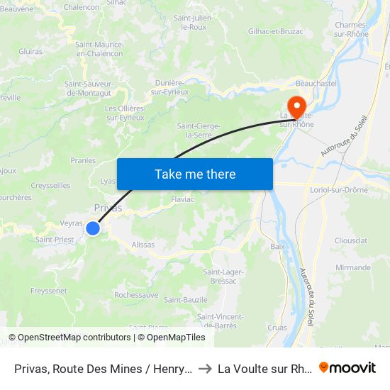 Privas, Route Des Mines / Henry Savy to La Voulte sur Rhône map