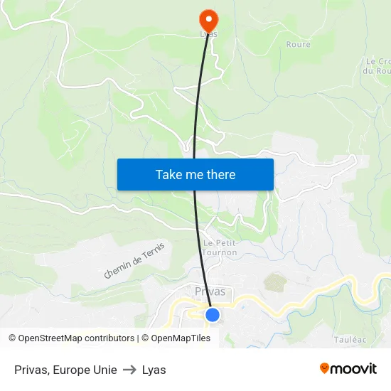 Privas, Europe Unie to Lyas map