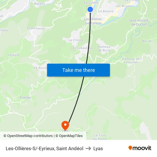 Les-Ollières-S/-Eyrieux, Saint Andéol to Lyas map