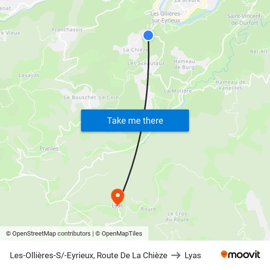 Les-Ollières-S/-Eyrieux, Route De La Chièze to Lyas map