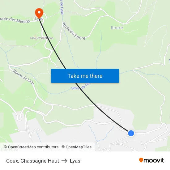 Coux, Chassagne Haut to Lyas map