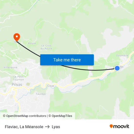 Flaviac, La Méansole to Lyas map