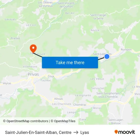 Saint-Julien-En-Saint-Alban, Centre to Lyas map