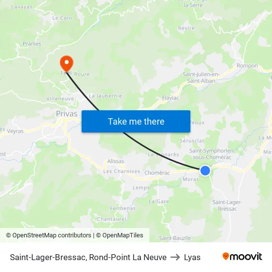 Saint-Lager-Bressac, Rond-Point La Neuve to Lyas map