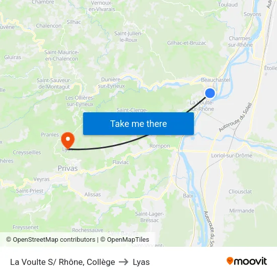 La Voulte S/ Rhône, Collège to Lyas map