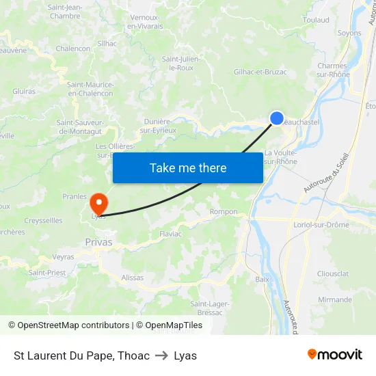 St Laurent Du Pape, Thoac to Lyas map