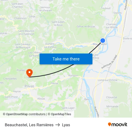 Beauchastel, Les Ramières to Lyas map