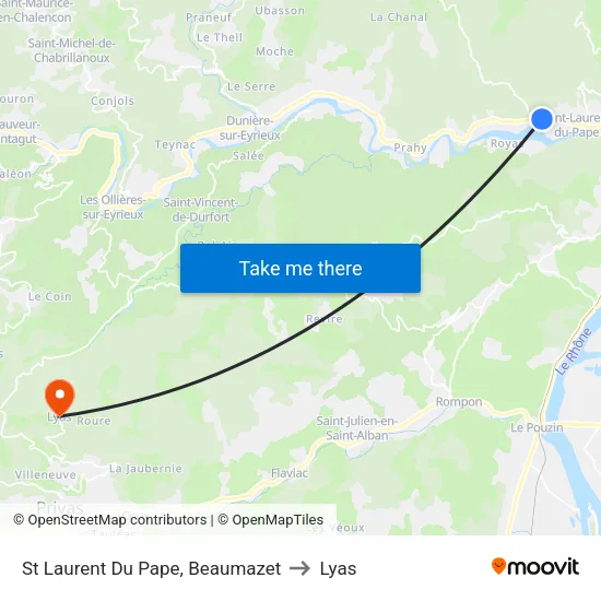 St Laurent Du Pape, Beaumazet to Lyas map