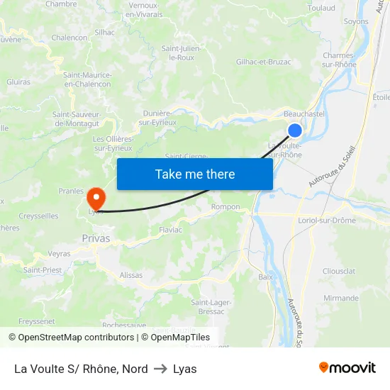 La Voulte S/ Rhône, Nord to Lyas map