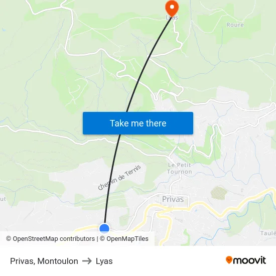 Privas, Montoulon to Lyas map