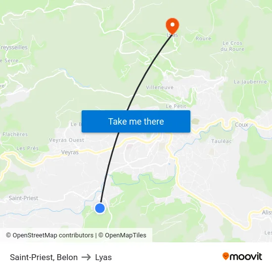 Saint-Priest, Belon to Lyas map