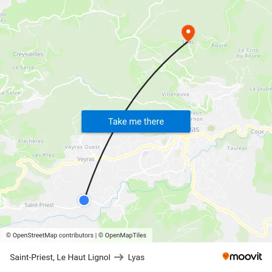 Saint-Priest, Le Haut Lignol to Lyas map