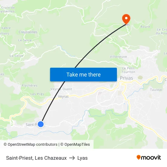 Saint-Priest, Les Chazeaux to Lyas map