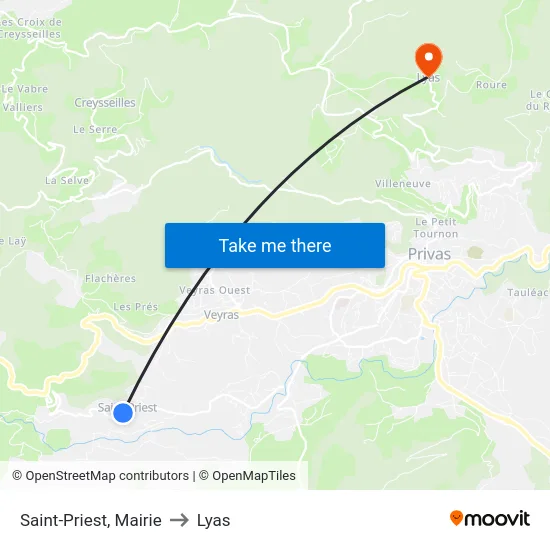 Saint-Priest, Mairie to Lyas map