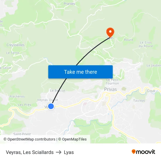 Veyras, Les Sciallards to Lyas map
