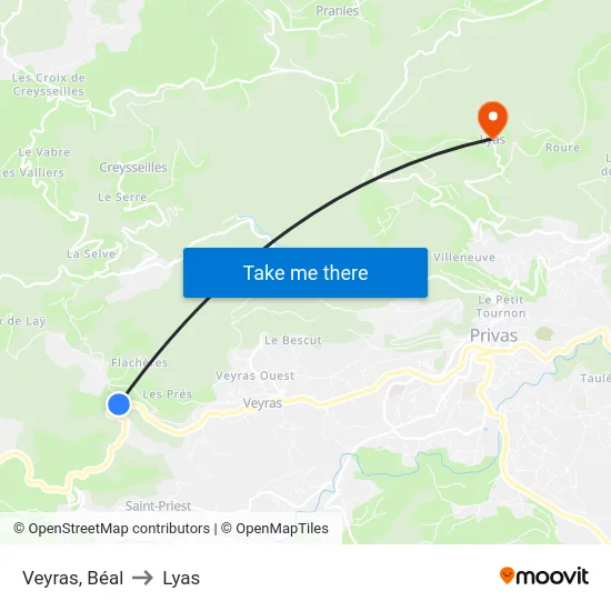 Veyras, Béal to Lyas map