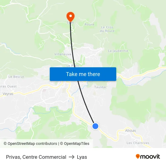 Privas, Centre Commercial to Lyas map