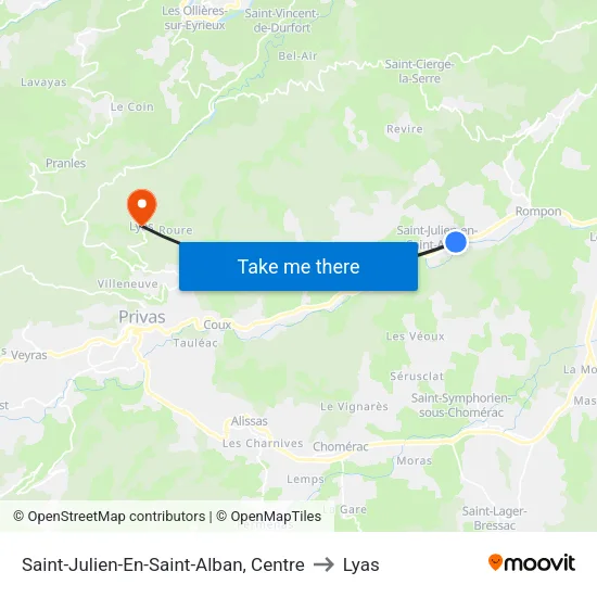 Saint-Julien-En-Saint-Alban, Centre to Lyas map