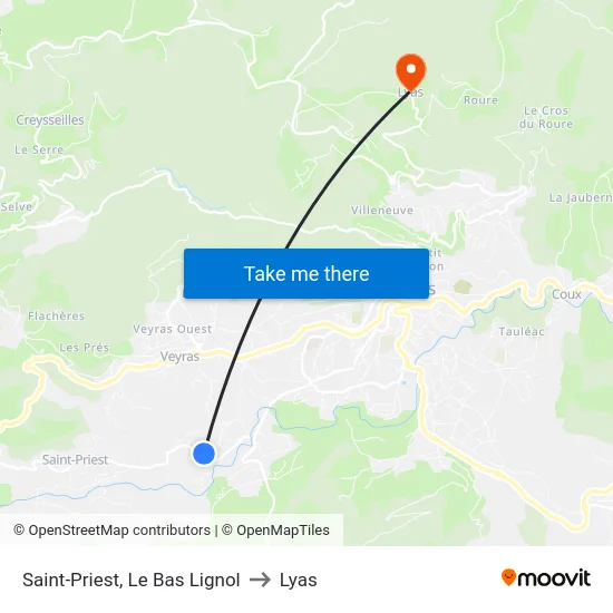 Saint-Priest, Le Bas Lignol to Lyas map