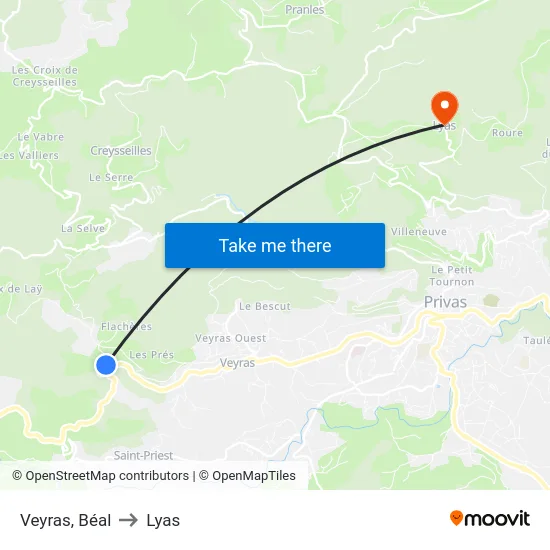 Veyras, Béal to Lyas map