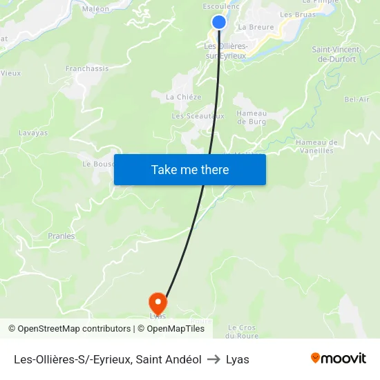 Les-Ollières-S/-Eyrieux, Saint Andéol to Lyas map