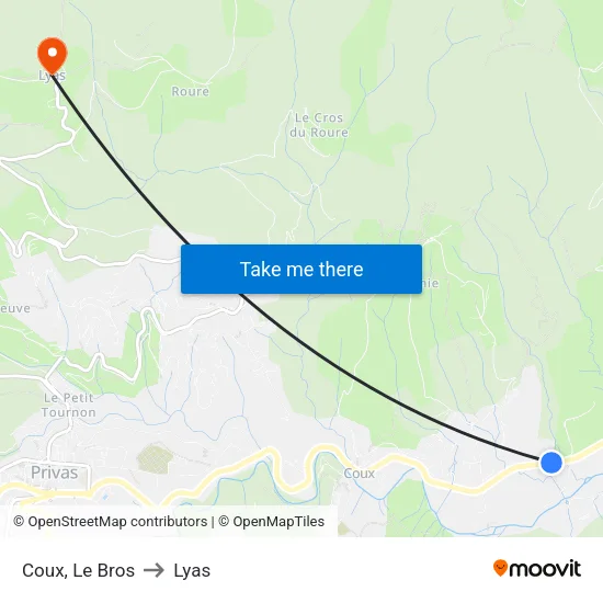 Coux, Le Bros to Lyas map