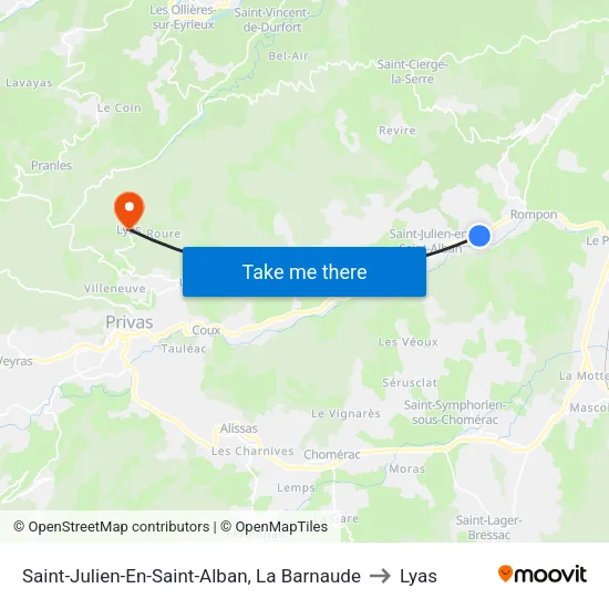 Saint-Julien-En-Saint-Alban, La Barnaude to Lyas map