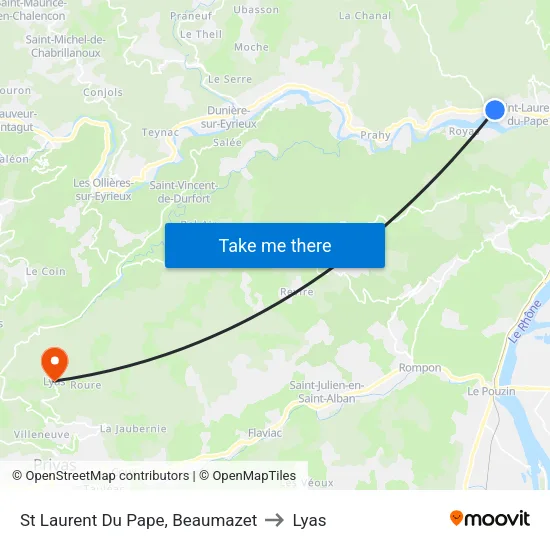 St Laurent Du Pape, Beaumazet to Lyas map