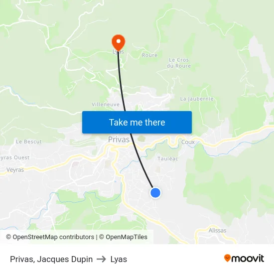 Privas, Jacques Dupin to Lyas map