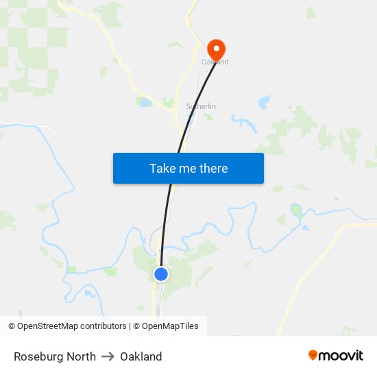 Roseburg North to Oakland map