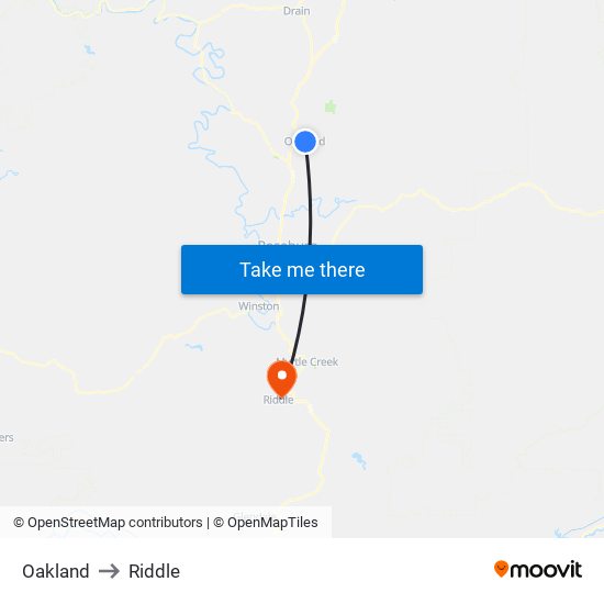 Oakland to Riddle map