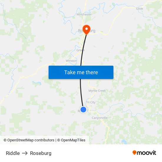Riddle to Roseburg map