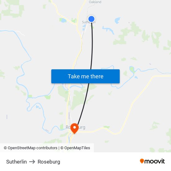 Sutherlin to Roseburg map