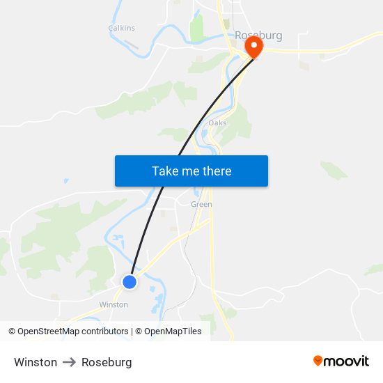 Winston to Roseburg map